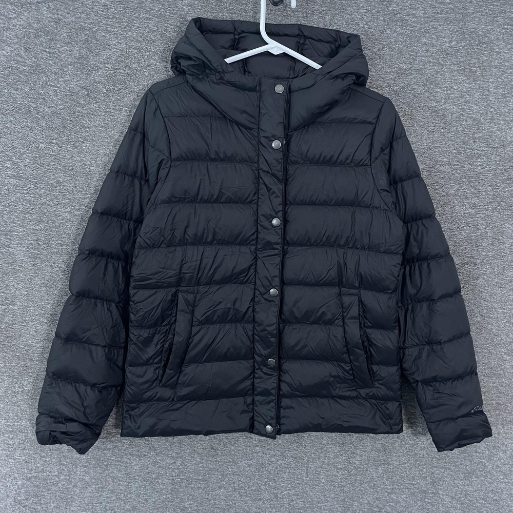 Eddie Bauer Jacket Womens Small Black Down Puffer Hooded Full Zip Insulated